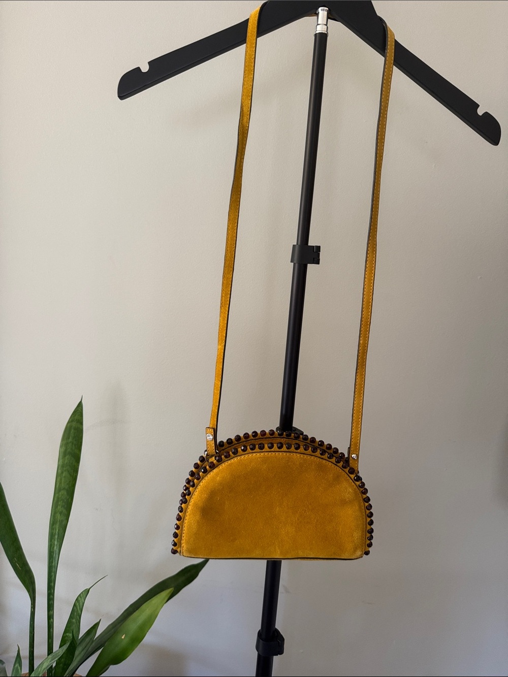 Zara Yellow 100% Real Suede Half-Moon Crossbody Bag